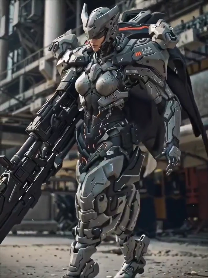 Cyberpunk Titan Marches Amidst Urban Decay
