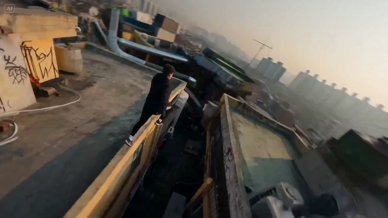 Urban Rooftop Pursuit: FPV Tracking Shot Captures Every Leap