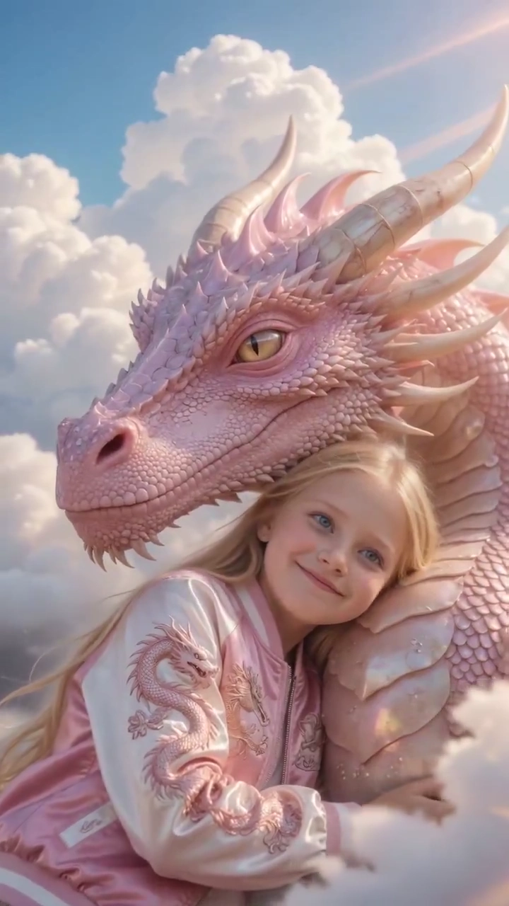 Floating in Fantasy: A Girl's Joyful Bond with a Dragon