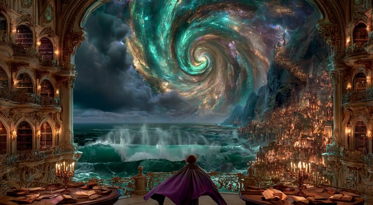 Balcony Watcher Amid Cosmic Chaos
