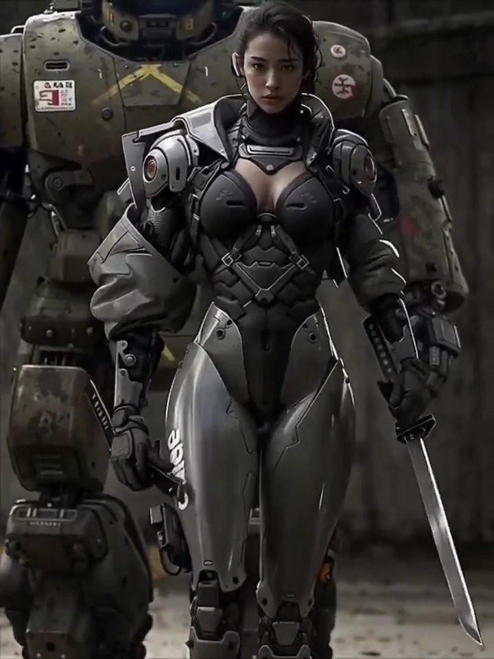 8K Cinematic Scene: Tactical Armor Meets Giant Mech in Dystopian Future