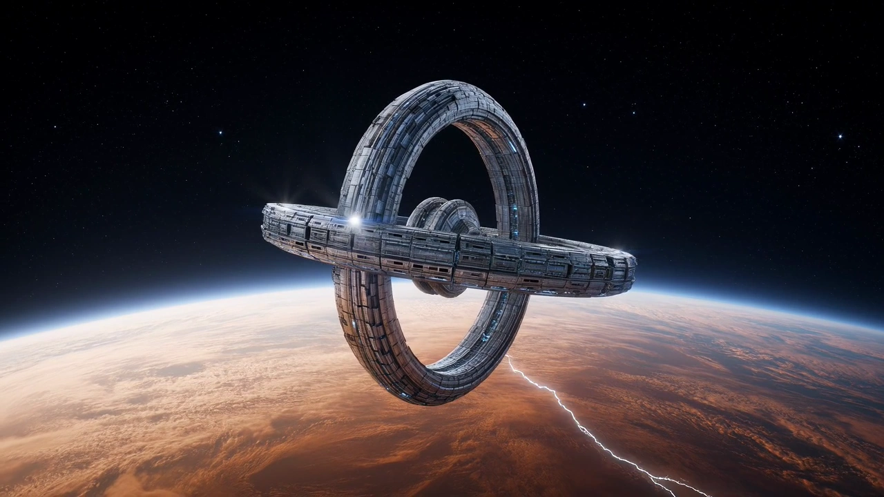 A Majestic Orbital Ballet: Ships and Storms in the Vast Cosmos