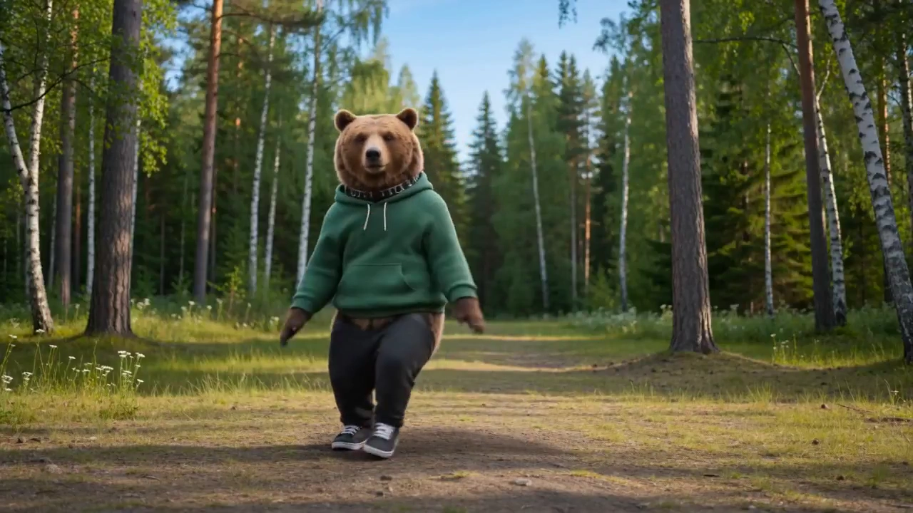 Confident Dancing Bear Steals the Forest Spotlight
