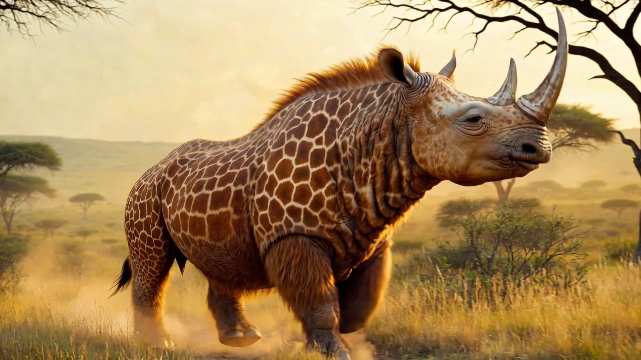 Majestic Hybrid Beast Moves Through African Plains