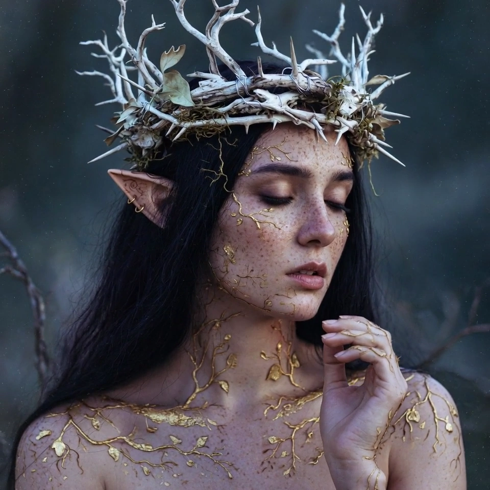 Mystical Elf with Golden Root Paintings