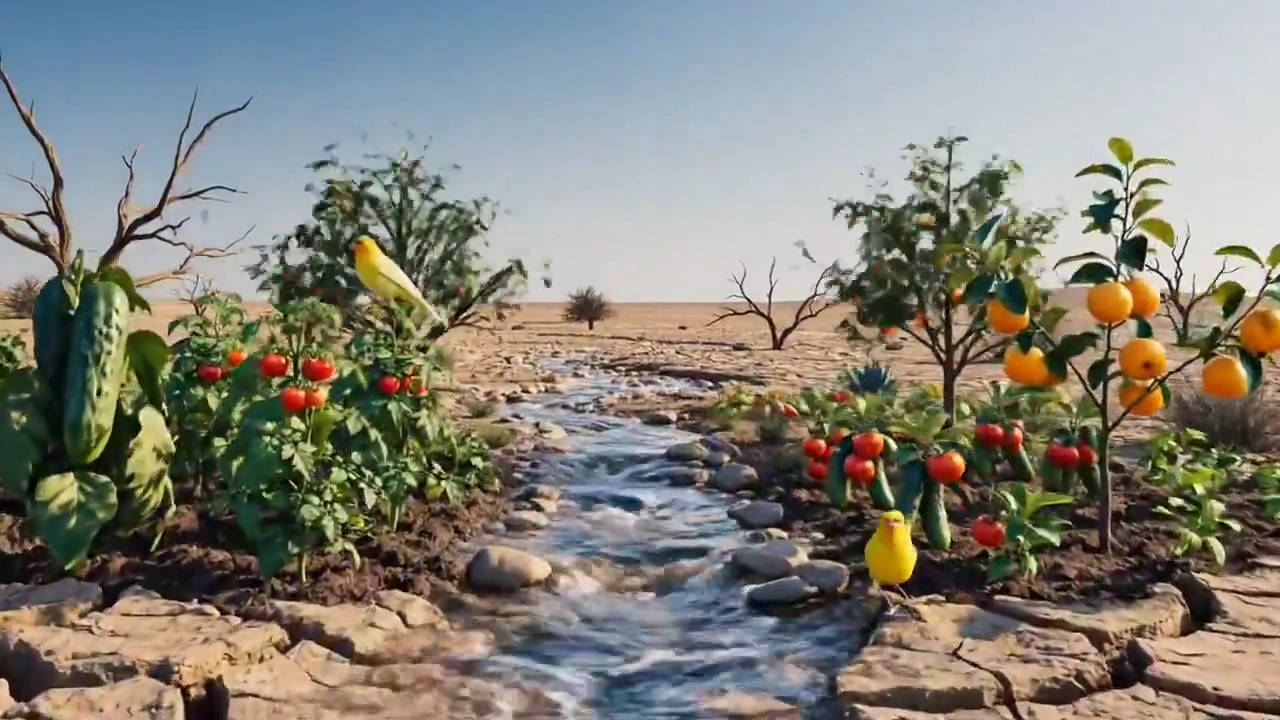 Water Awakens a Dead Desert Into a Thriving Green Kingdom