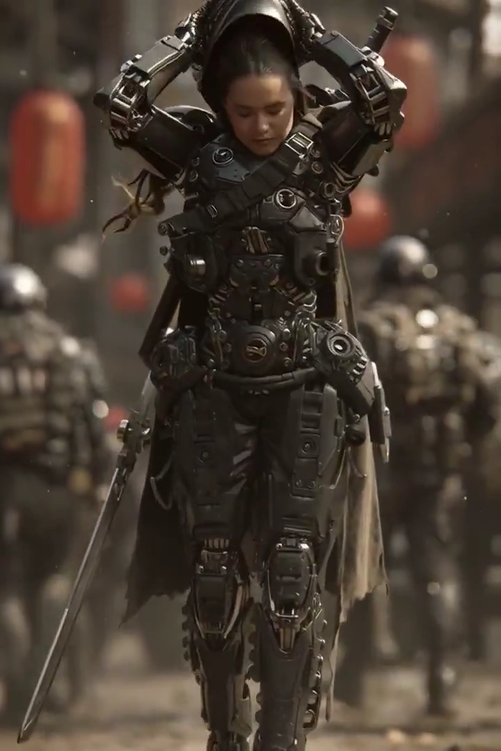Wind-Swept Armor: A Futuristic Street Duel