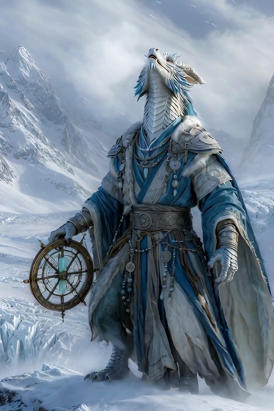Frozen Glacial Dragon with Celestial Artifacts