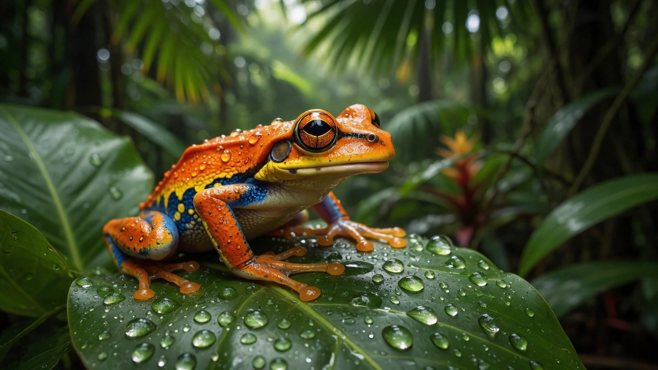 Hyper-Real Frog Amid Tropical Canopy