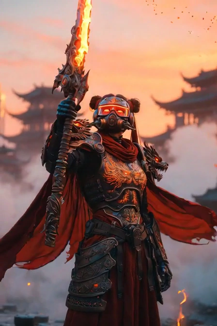 Epic Showdown: The Dragon Warrior of Cyberpunk City