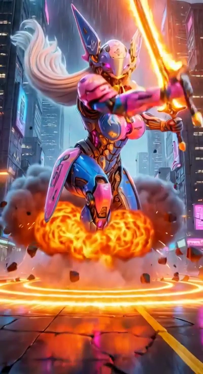 Breathtaking Action: Mecha vs. City in Vivid Detail