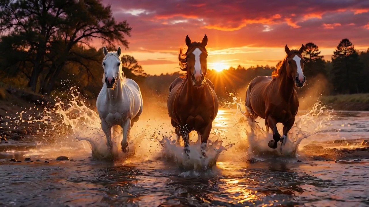 Sunset Stampede: A Journey with Majestic Horses