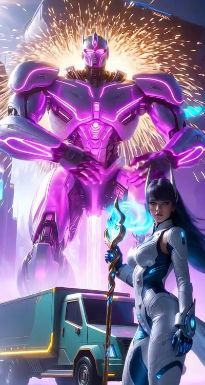 Epic Mech Transformation in a Neon Megacity