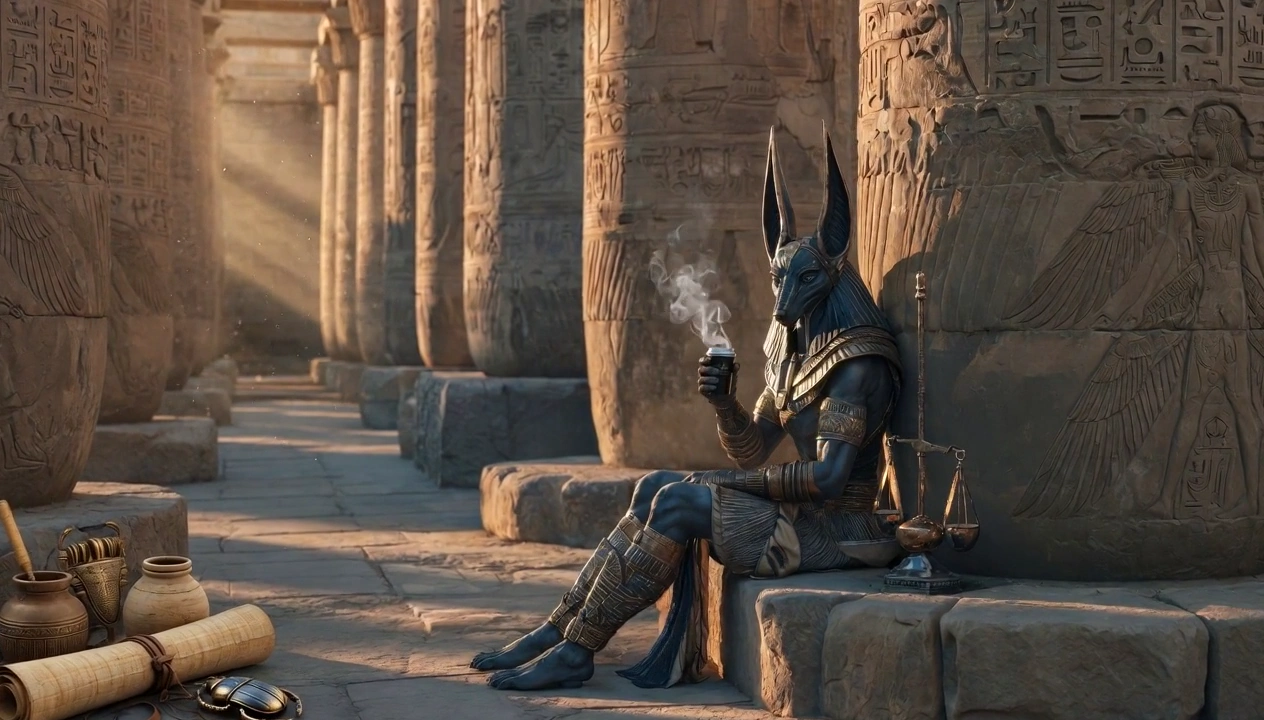 The Casual God: Anubis Taking a Break in Ancient Egypt
