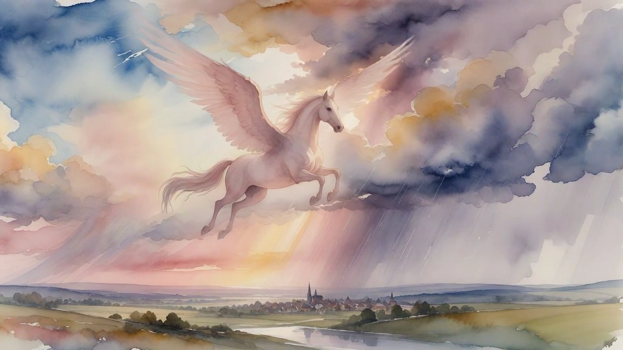 Celestial Flight: Pegasus in Watercolour Art