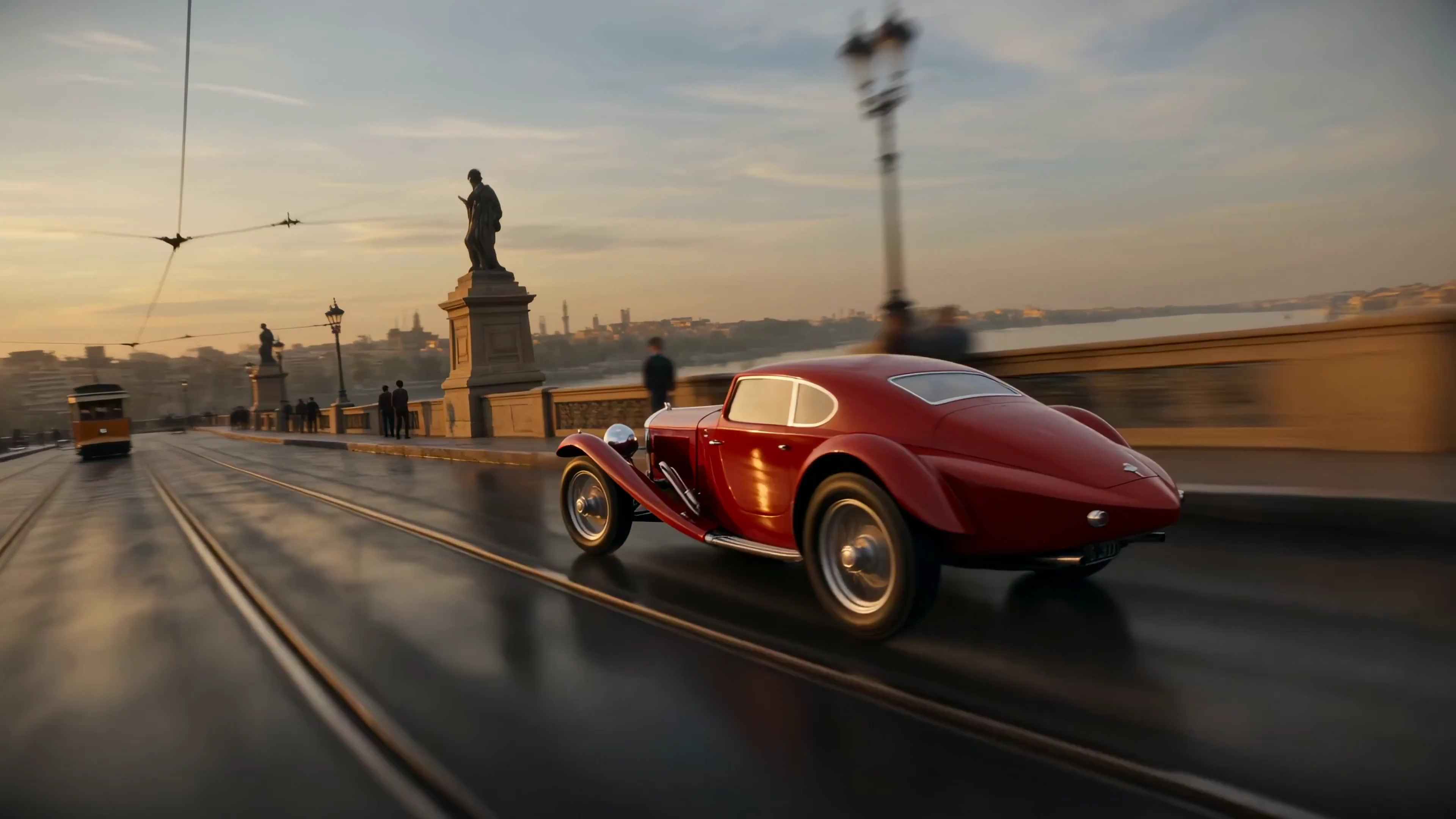 Cinematic Speed: A 1920s Sports Car in Cairo's Golden Dawn