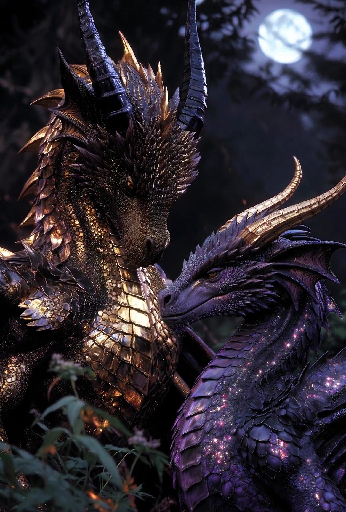 A Serene Encounter: Dragons Beneath the Moon