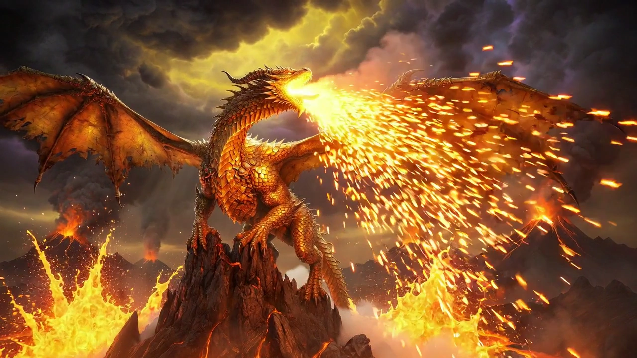 Majestic Dragon Over Volcanic Chaos: A Dark Fantasy Journey