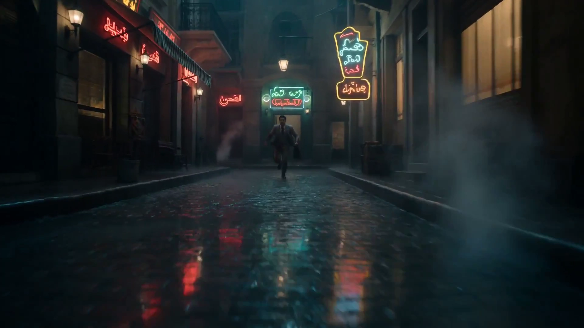 Rainy Alley Pursuit: Cinematic Noir in Cairo