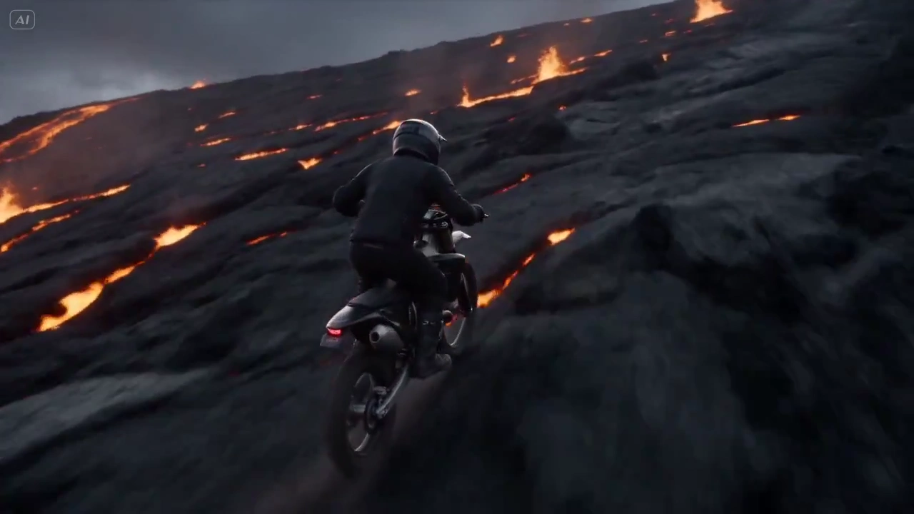 Molten Trails: Thrilling Descent on a Volcanic Slope
