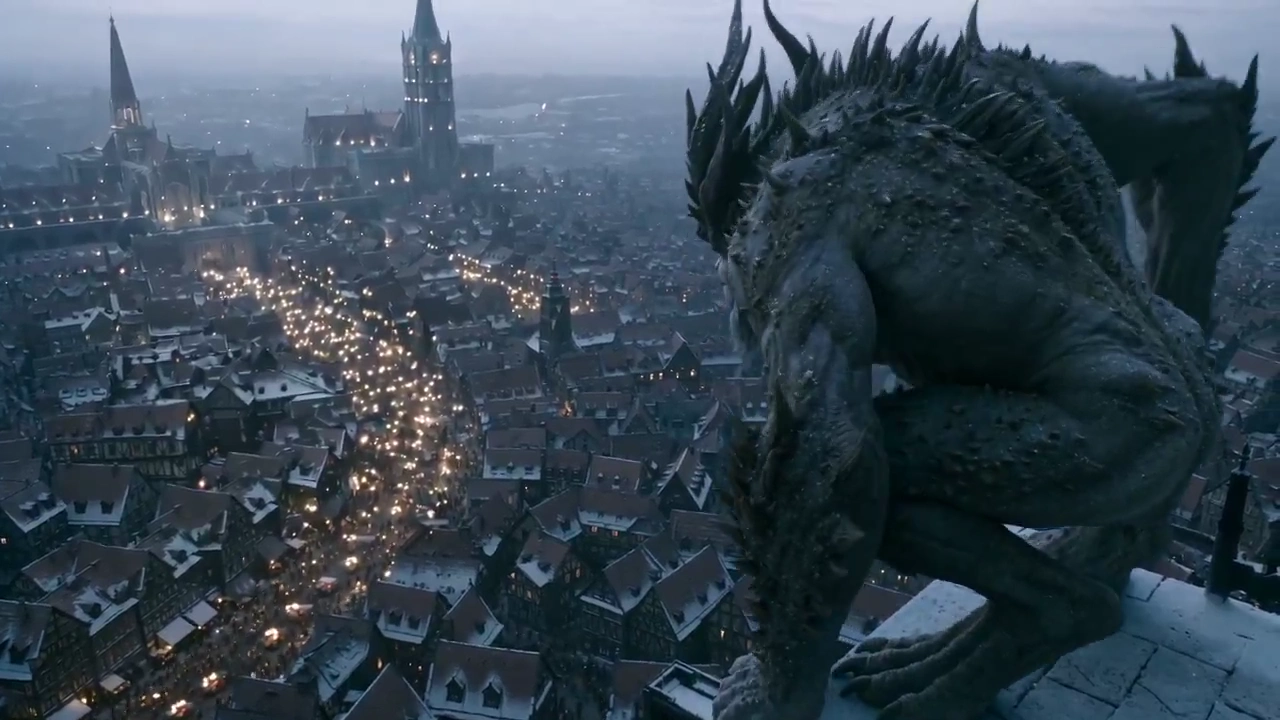 An Ancient Spirefiend Descends on a Panicked Winter City