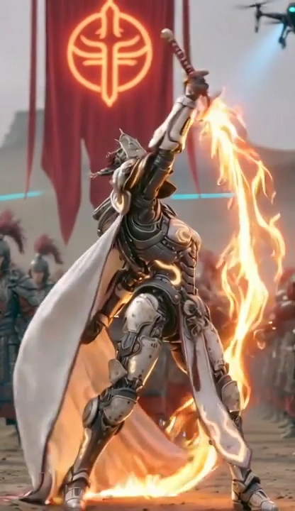 Low-Angle Shot of Mech Armor Shifting with Hydraulic Sparks