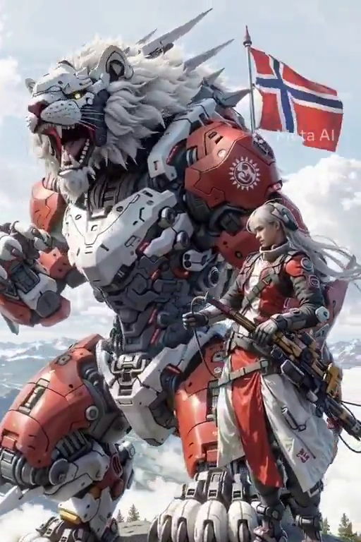 White Lion Transformer Towers Over Operator on Misty Summit