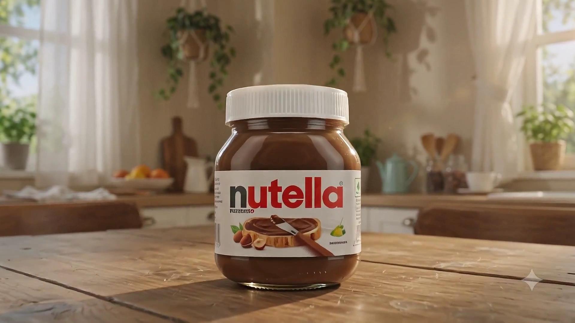 Chaos becomes breakfast: a Nutella explosion assembles into perfection