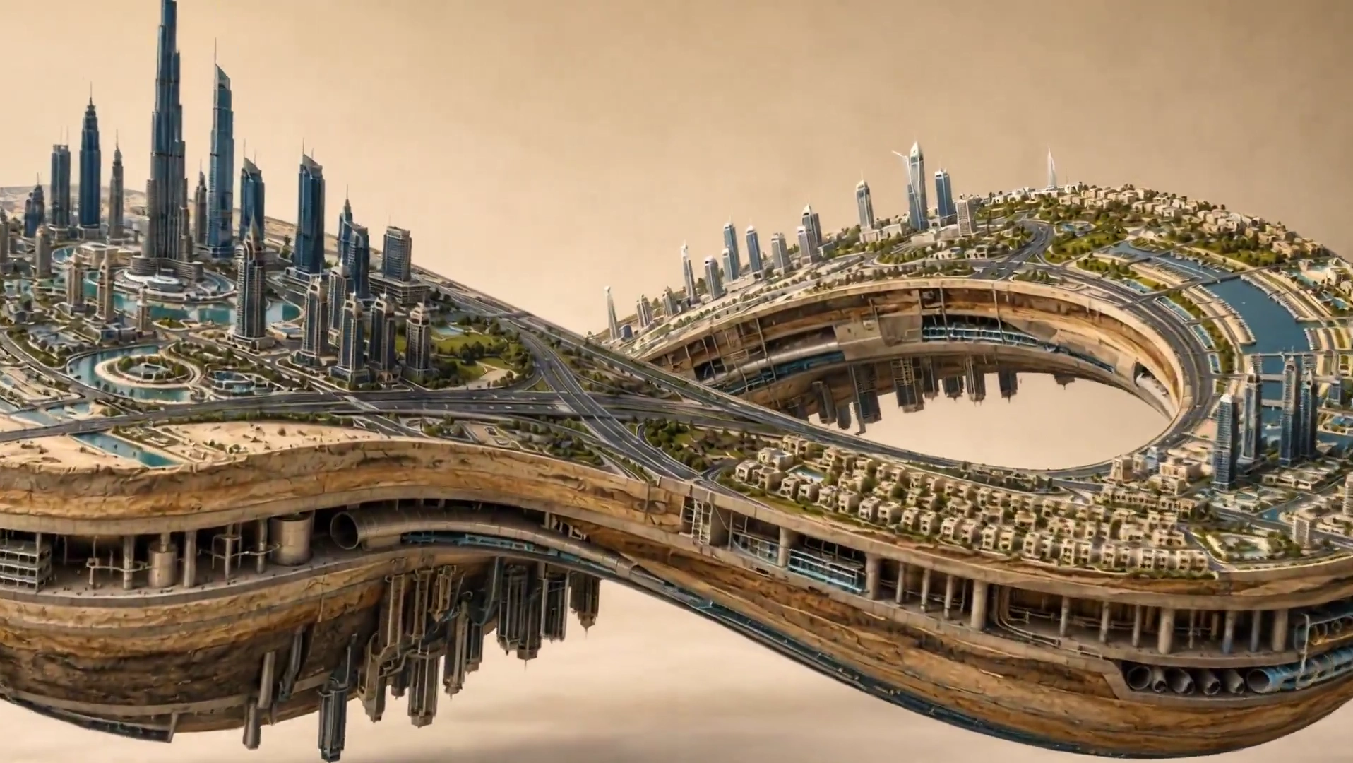 Miniature Cityscape Loops Endlessly in a Warm Studio Scene