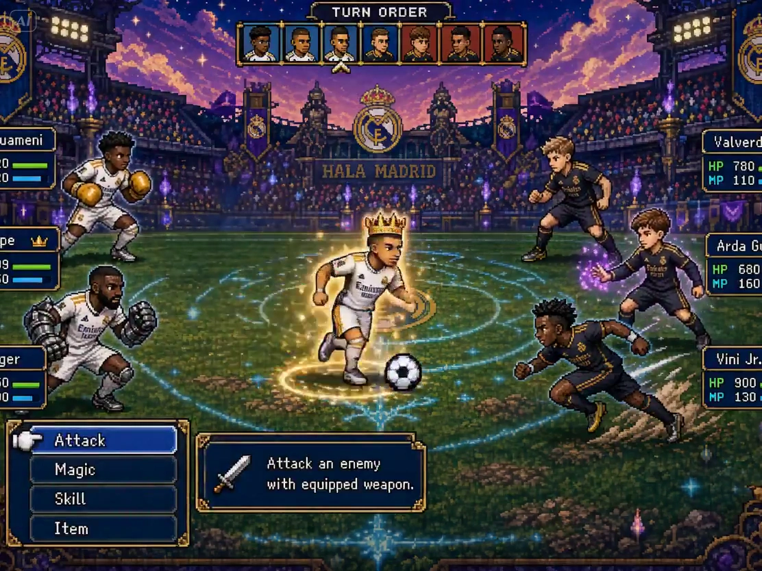 Crowned Captain's HALA MADRID EX Blast Ends Retro JRPG Clash