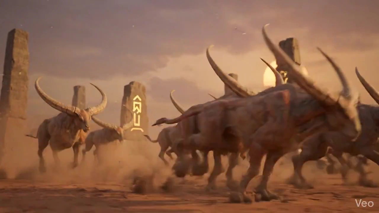 Ancient Runes Glow as Horned Beasts Charge Forward