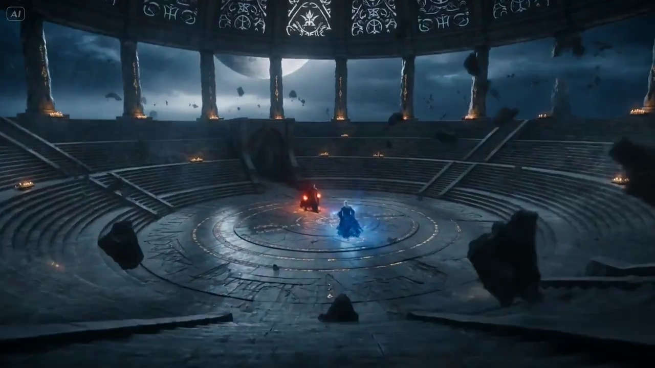 Reality Shatters in a Dark Mage Duel Within a Suspended Observatory