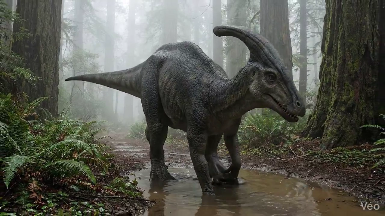 Cautious Dinosaur Scans a Dense Forest for Hidden Danger
