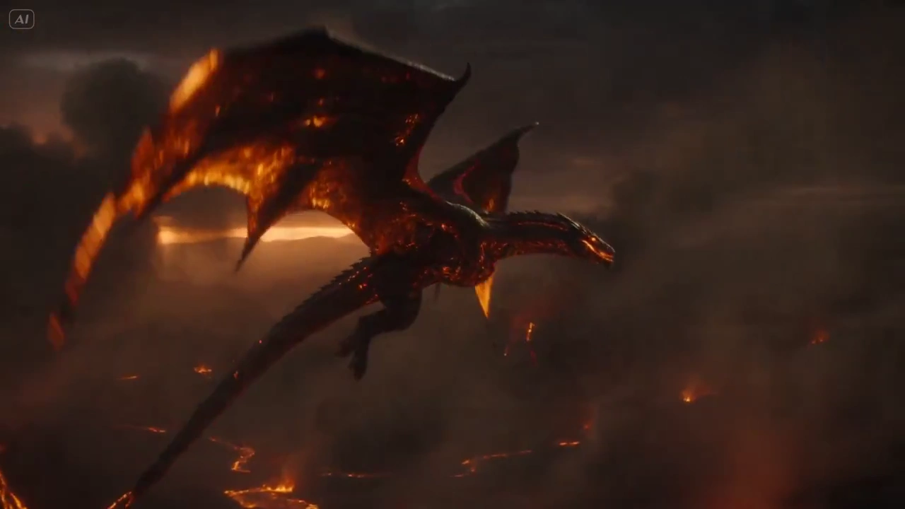 Lava-Drenched Dragon Roars as Fiery Plates Fall Through Ash Clouds