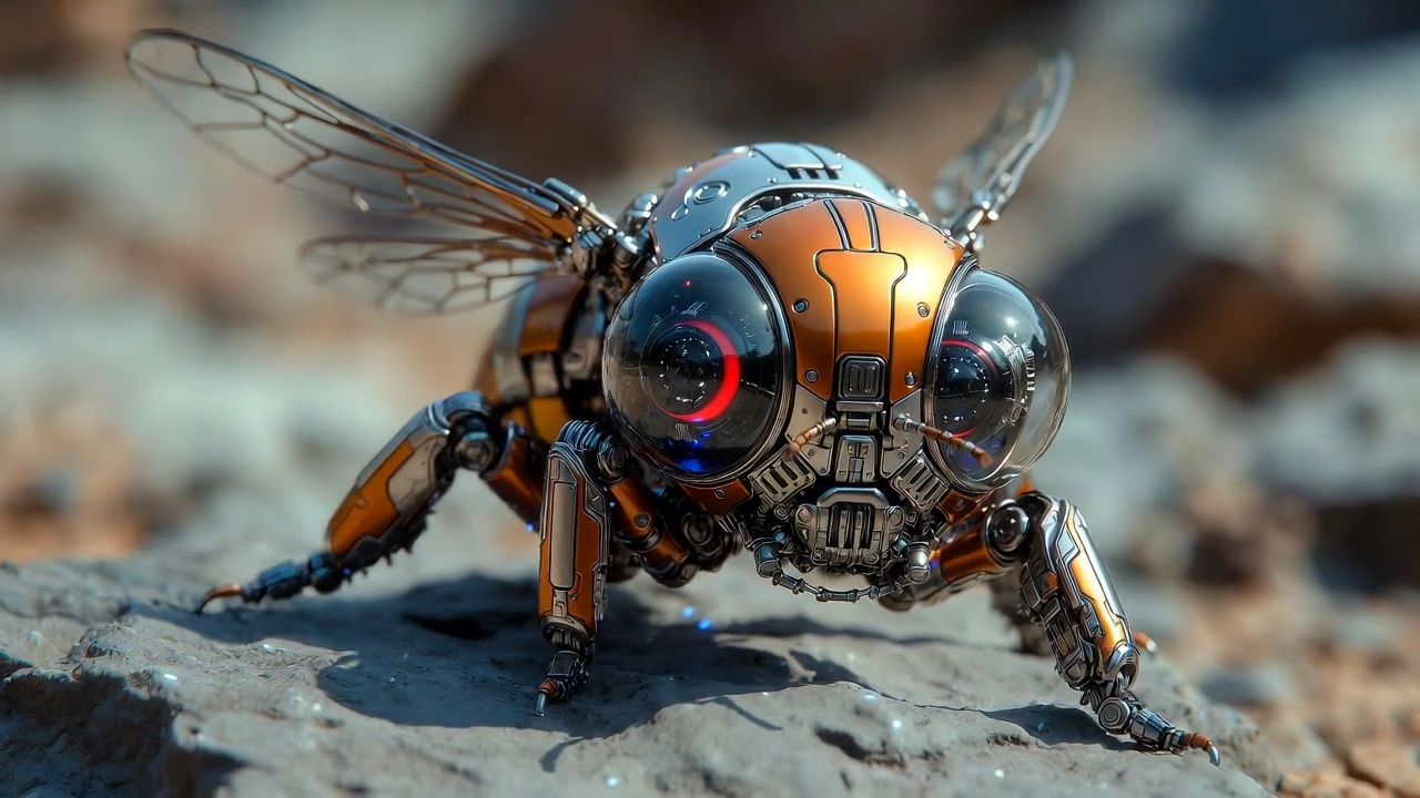 Slow Motion Macro Captures a Steampunk Bug's Journey