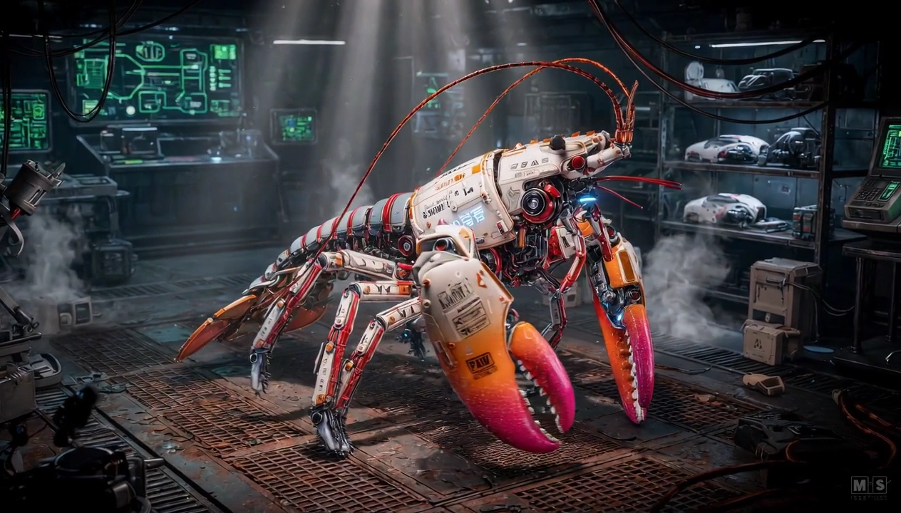 Cautious Cybernetic Crustacean Moves Through a Dark Laboratory