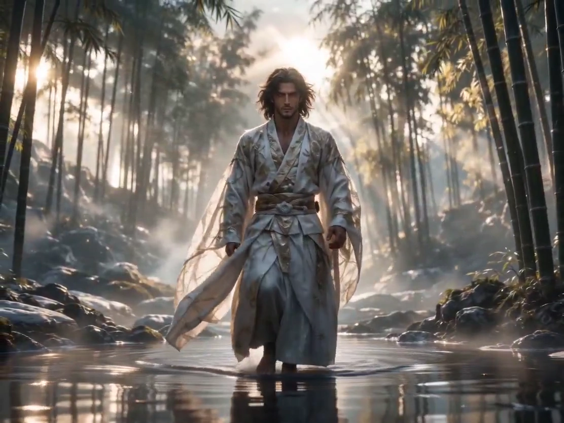 Crystal Water Explodes Around a Warrior's Deadly Blade