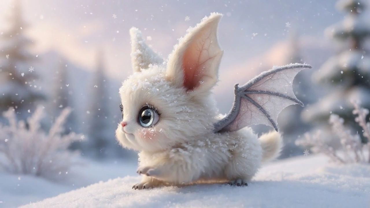 Snow-Dusted Winged Being Sways Like a Leaf in Winter Breeze