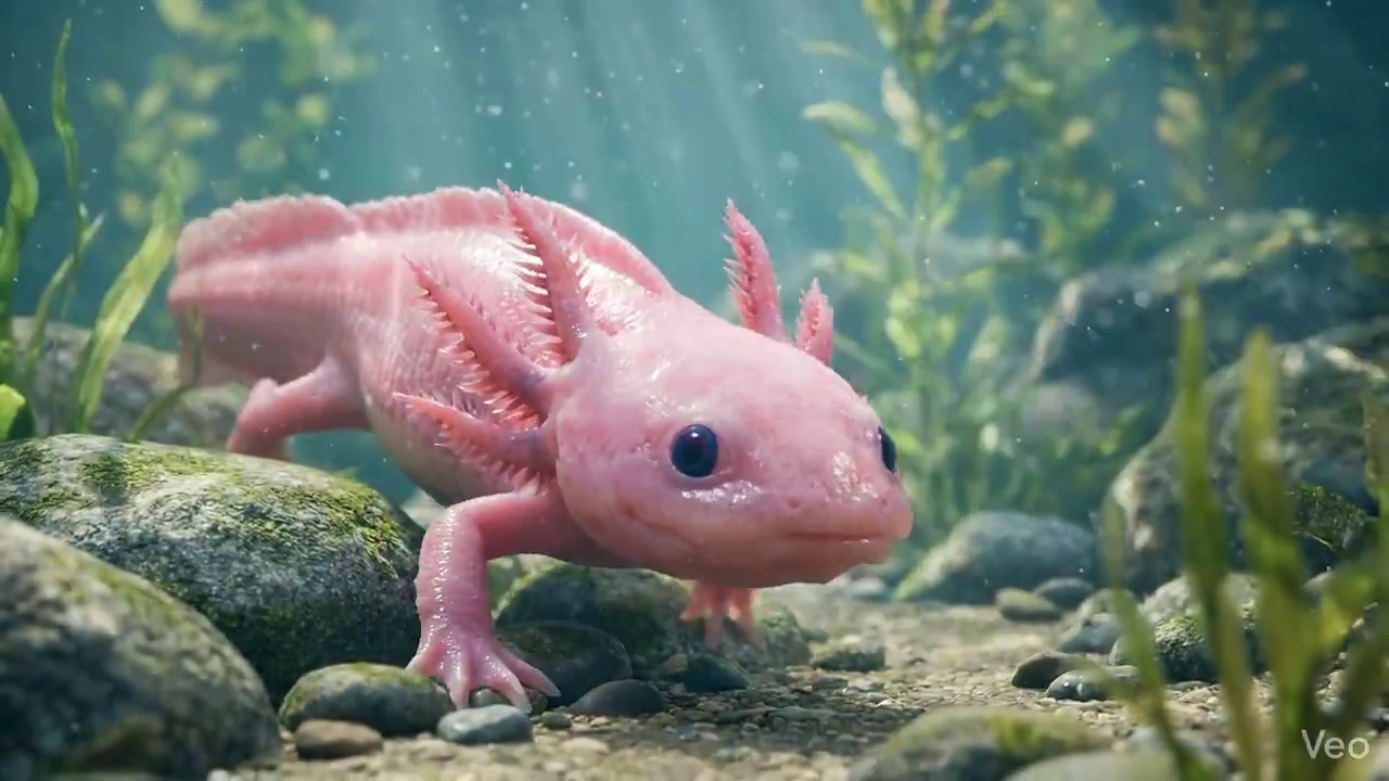 Crystal Water Illuminates a Bubbly Pink Creature with Spiky Gills
