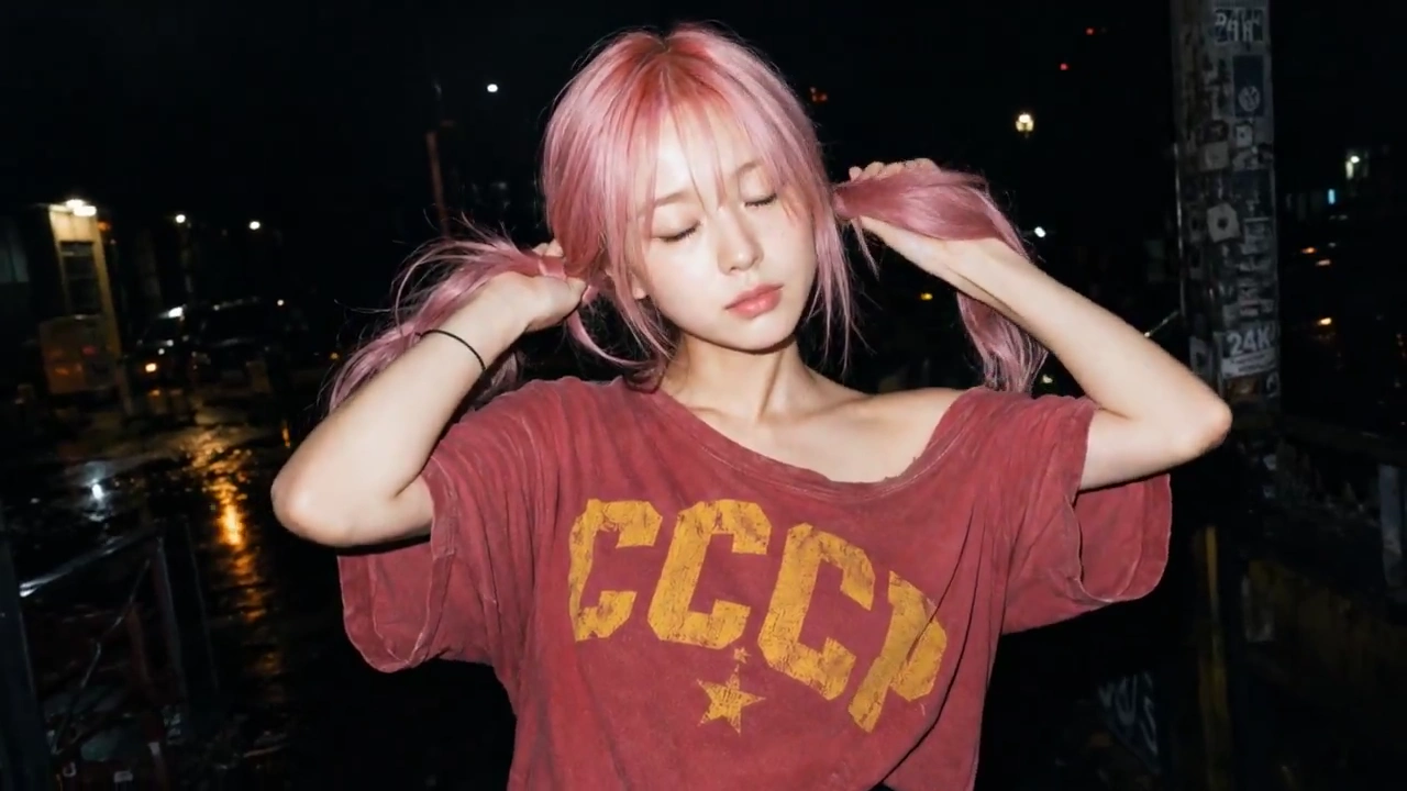 Flash Photograph Captures a Pink-Haired Girl Defying the Night