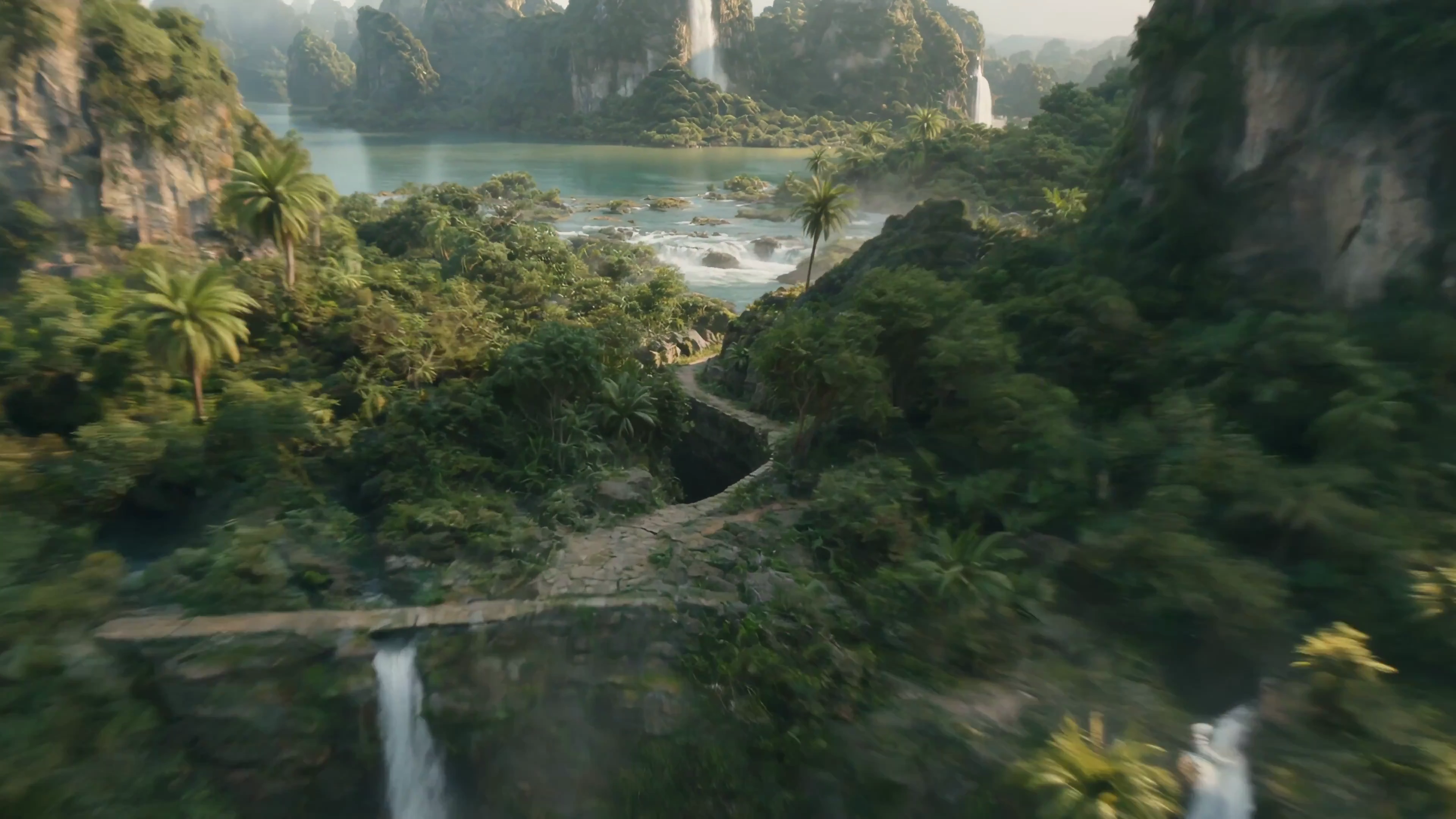 One Continuous Shot Over Emerald Cliffs and Cascading Rivers