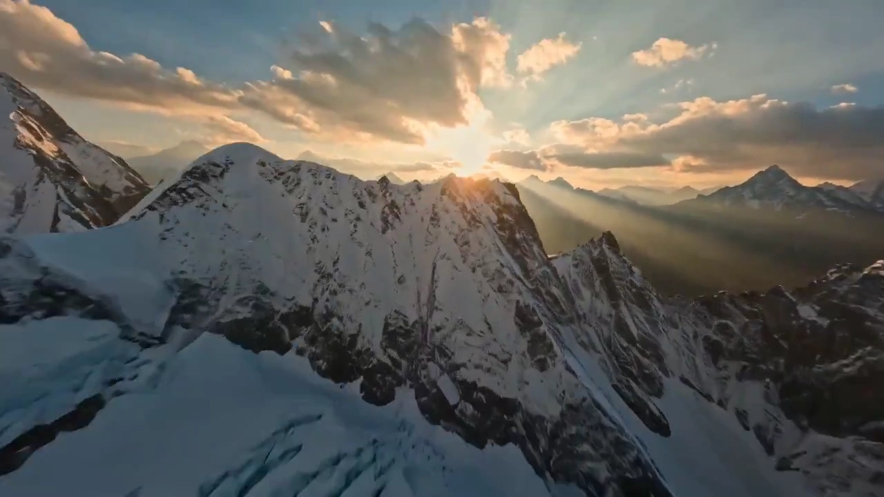 Prayer Flags Rush Past as a Drone Darts Through Mountain Gorges