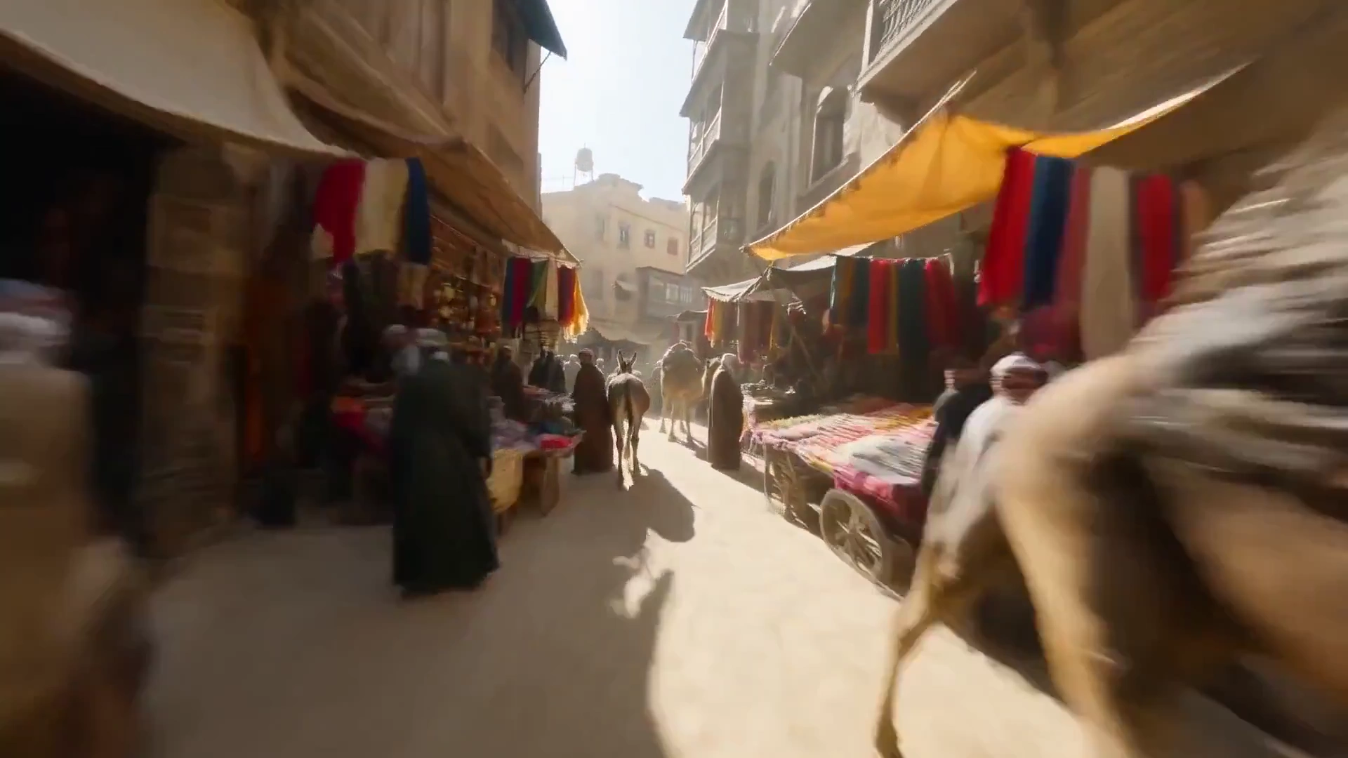 Violent Whip-Pans Through Ottoman Alleyways with Dust and Sunlight
