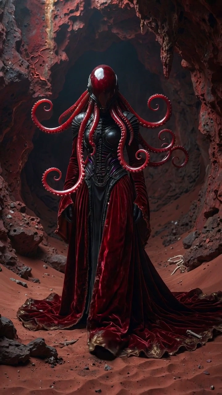 Eldritch Horror in Velvet Robes Haunts a Rocky Cavern