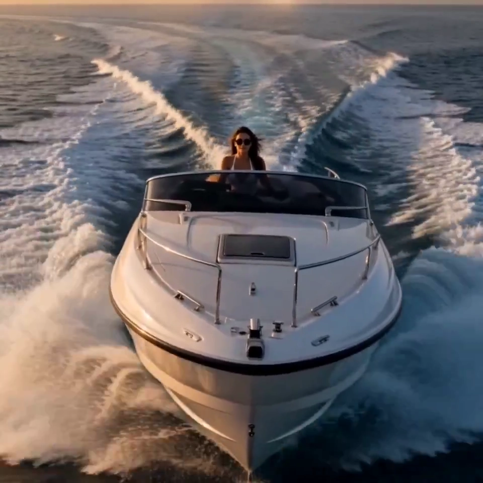 Luxury Commercial Style Shows a Woman Steering a Boat