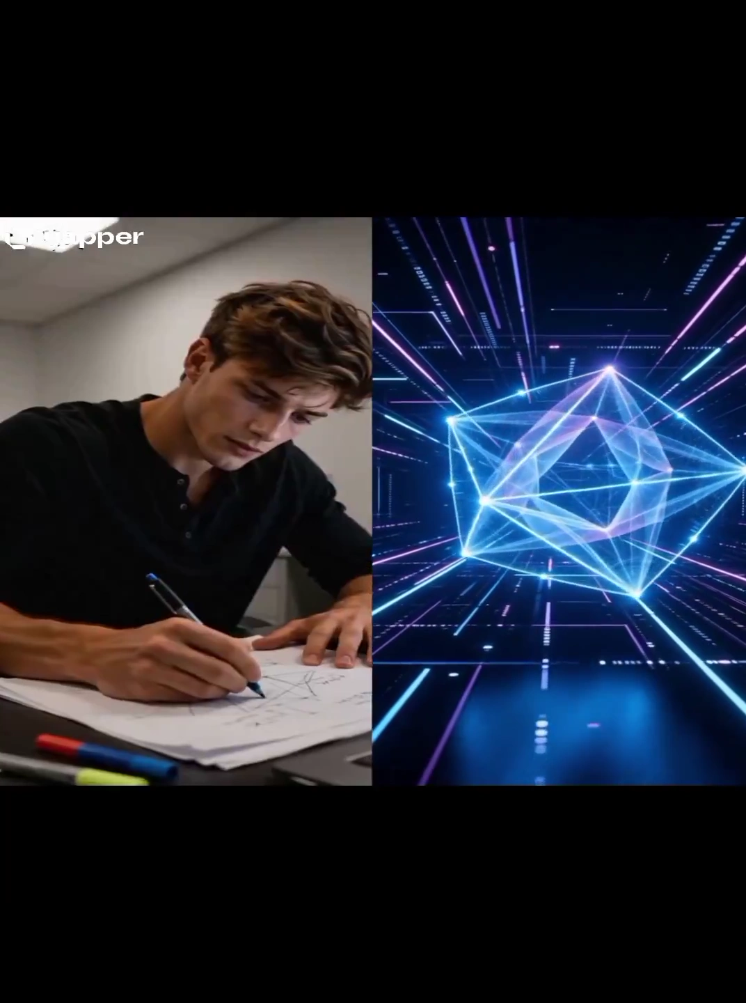 Split Screen Shows Human Intuition Versus AI Speed Before Collaboration