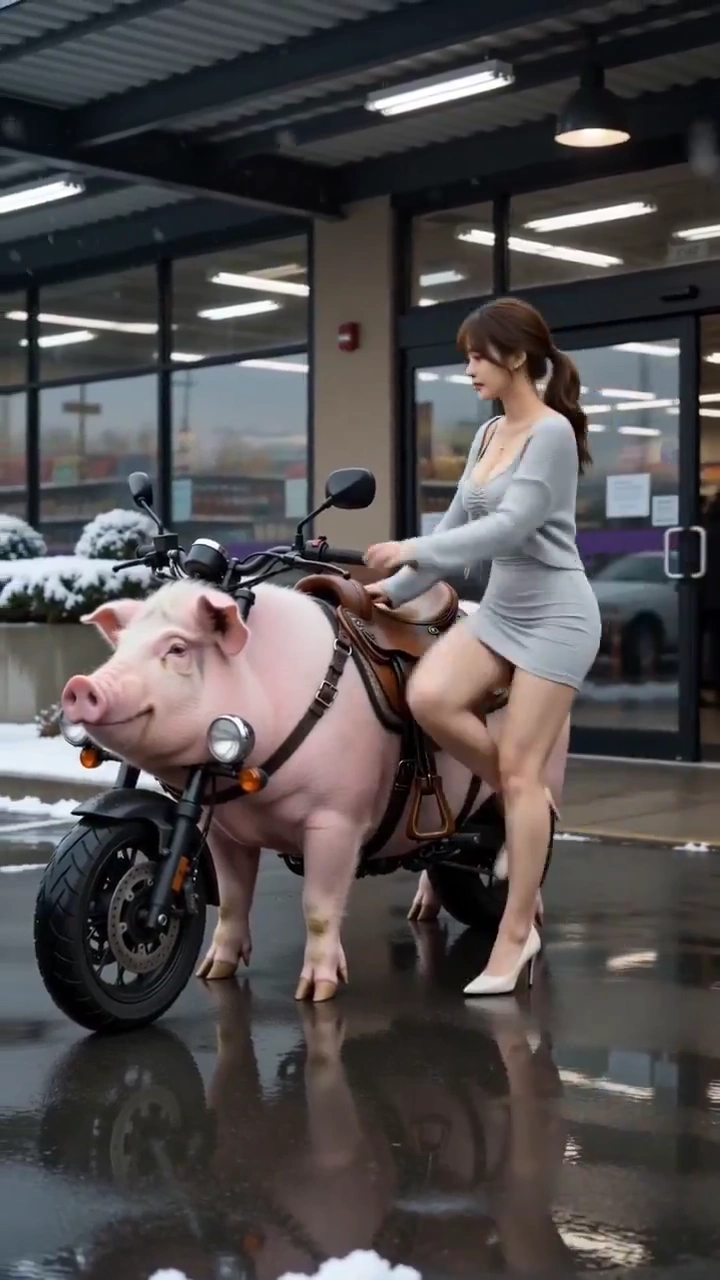 Close-Up of a Smiling Pig Before a High-Speed Chase