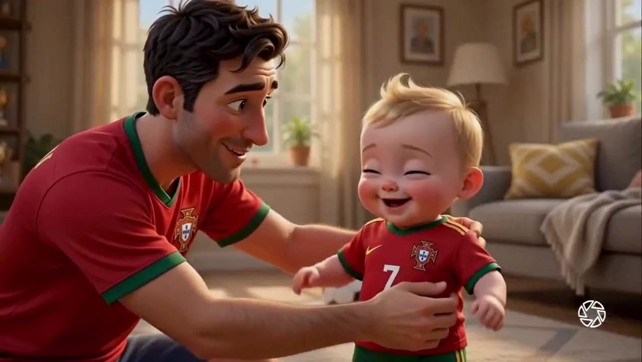 Pixar-Style Baby Transforms into Football Star in Sunlit Living Room