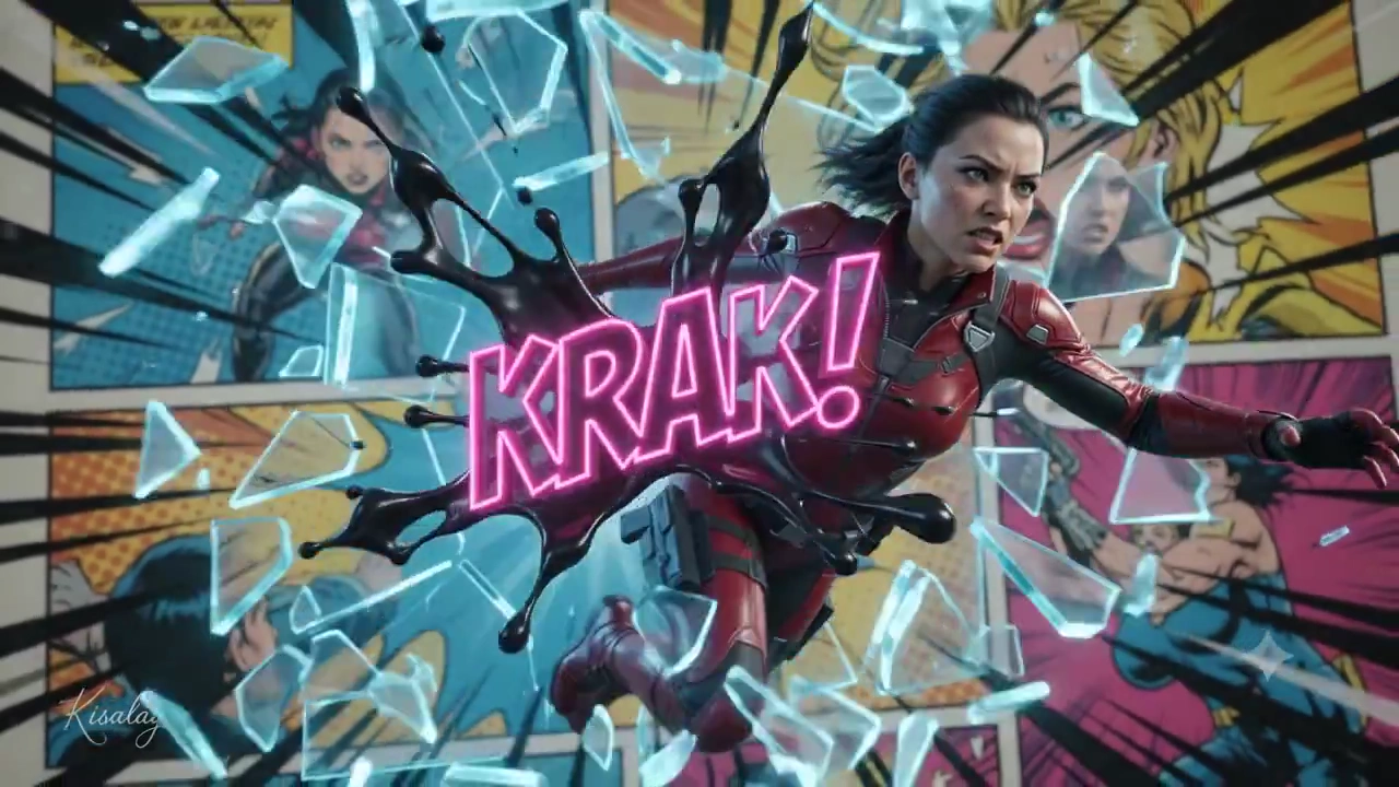 Low-Angle Shot Captures Pop Art Warrior Breaking Blue Light