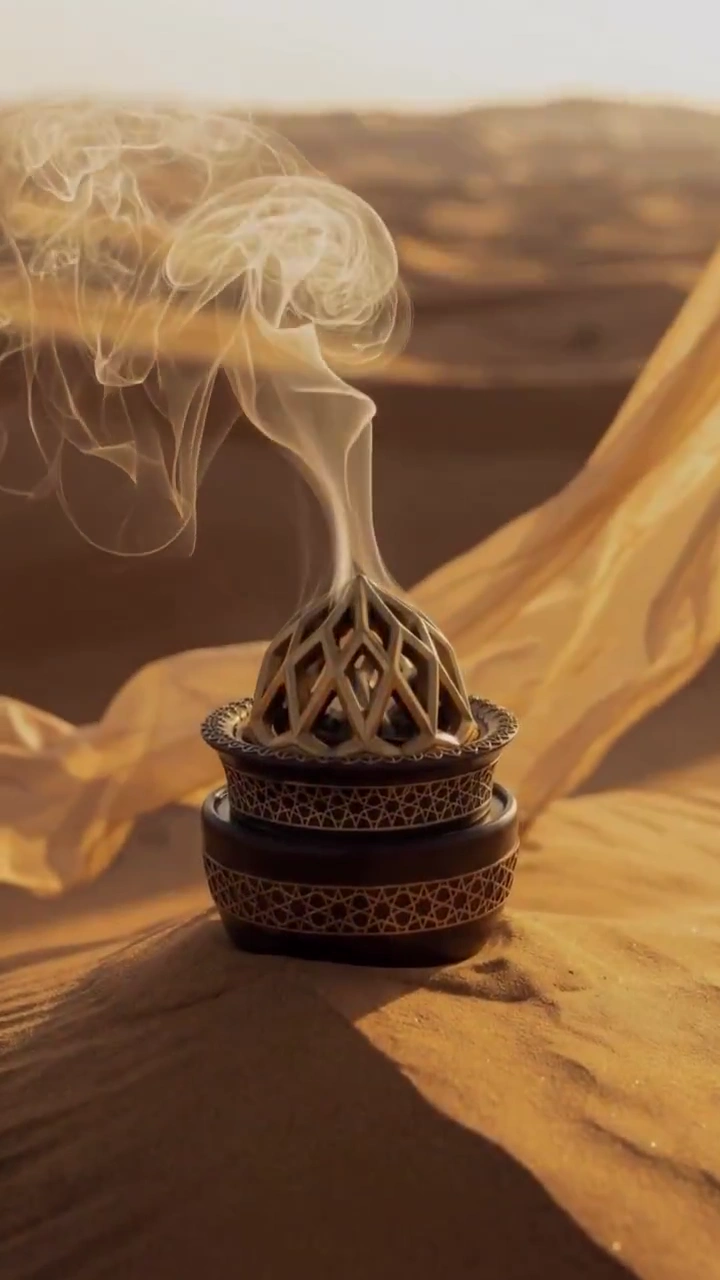 Cinematic Camel Caravan Crosses Rolling Dunes Under a Crescent Moon